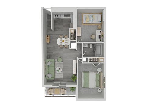 Floor plan for 2 beds, 1 bath, 900 sqft